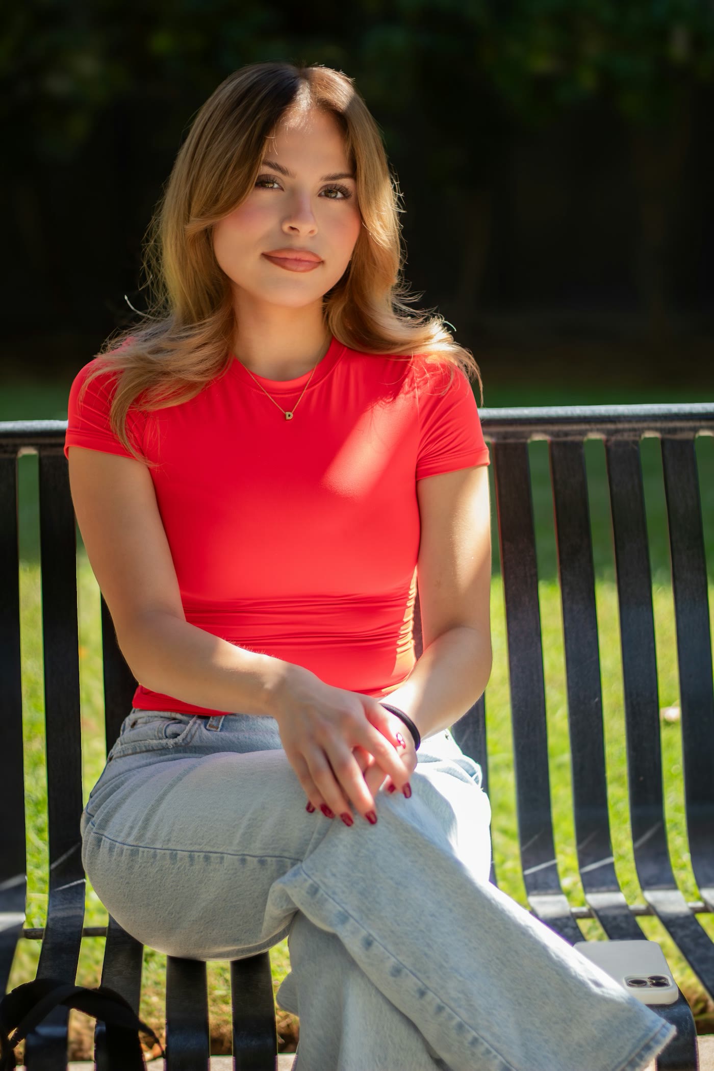 Portrait of a woman in a red top