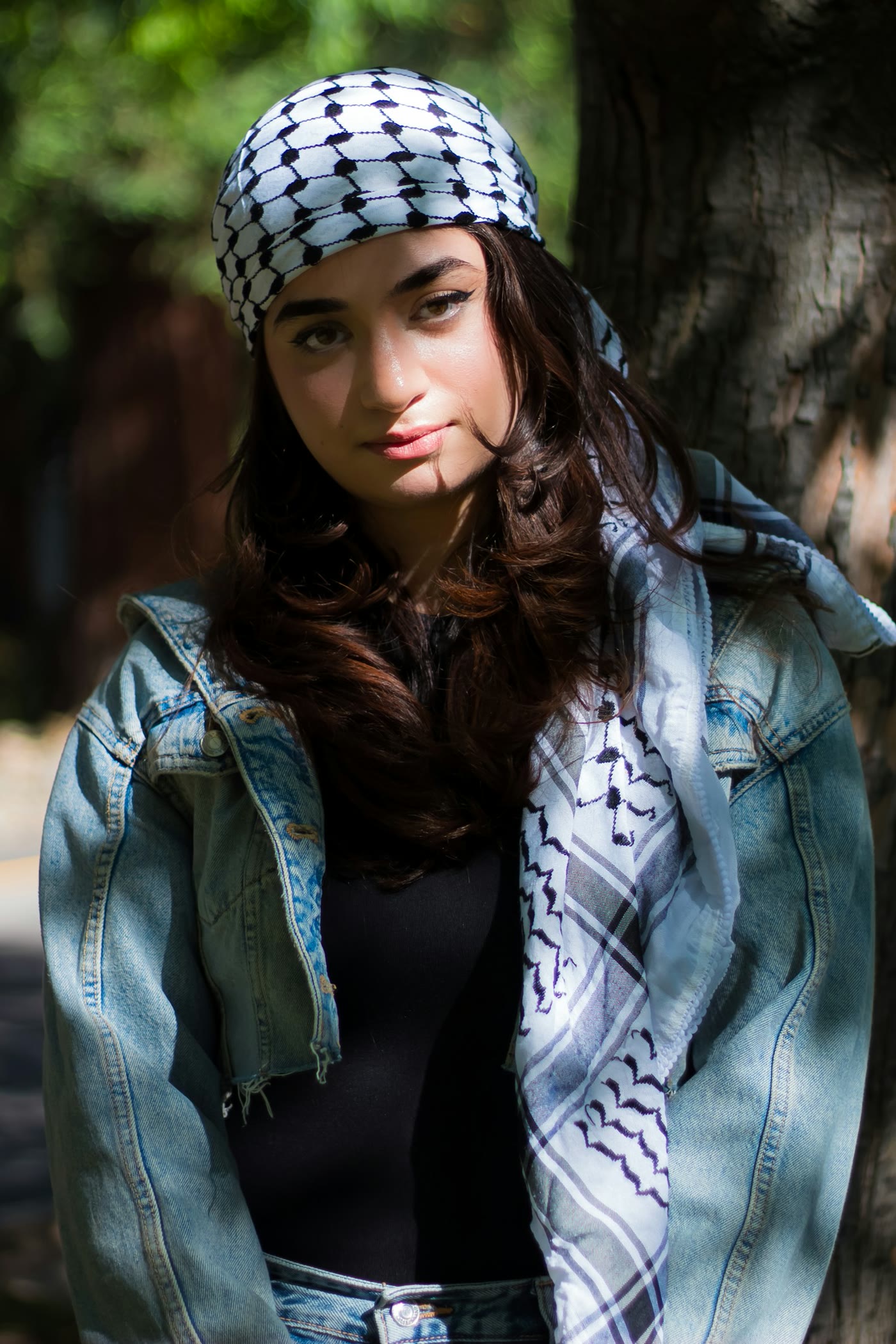 Portrait of Shaden wearing a keffiyeh